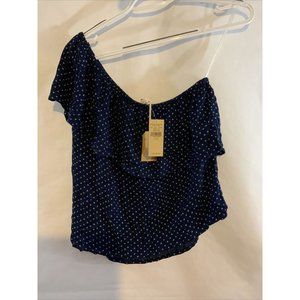 NWT AMERICAN EAGLE OUTFITTER TOP SIZE XS ONE SHOULDER RUFFLE NAVY BLUE CASUAL